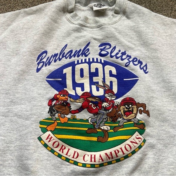 VINTAGE 1991 WARNER BROS BUTBANK BLITZERS FOOTBALL CREWNECK SWEATSHIRT GRAY RARE - Picture 3 of 16